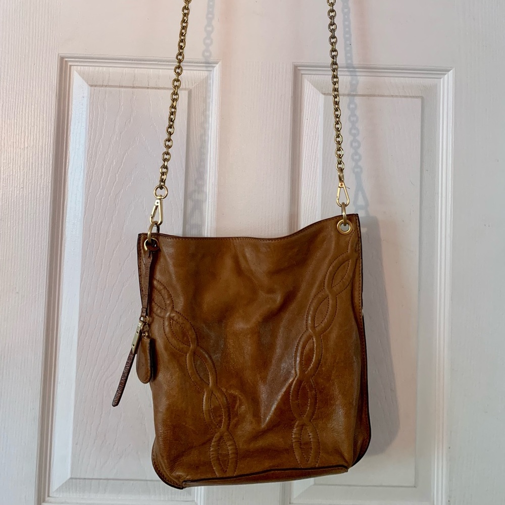 Tahari Brown Lambskin Crossbody Bag